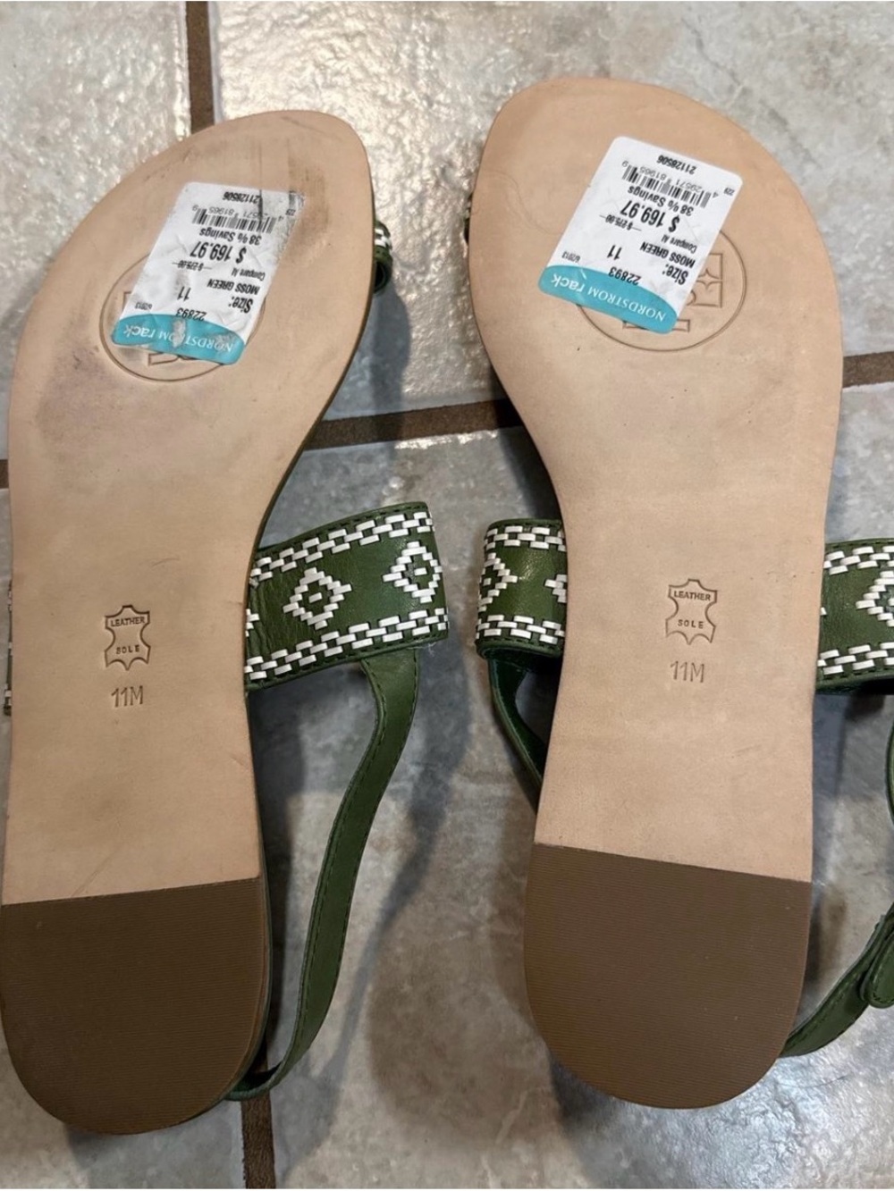 Tory Burch Olive Green Embroidered Leather Sandals - Picture 4 of 4
